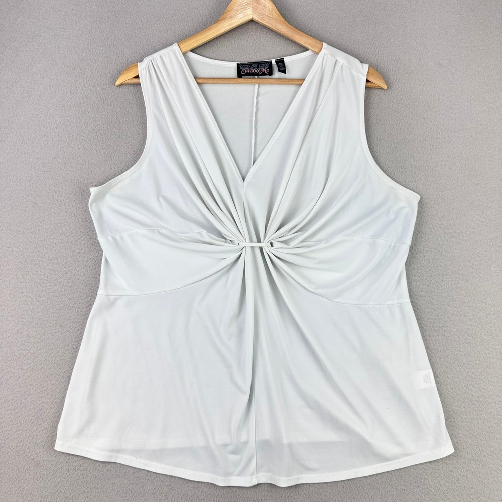 Vintage Y2K Babydoll Top Women 1X White Twist Front Sleeveless Tank Tattoo Me